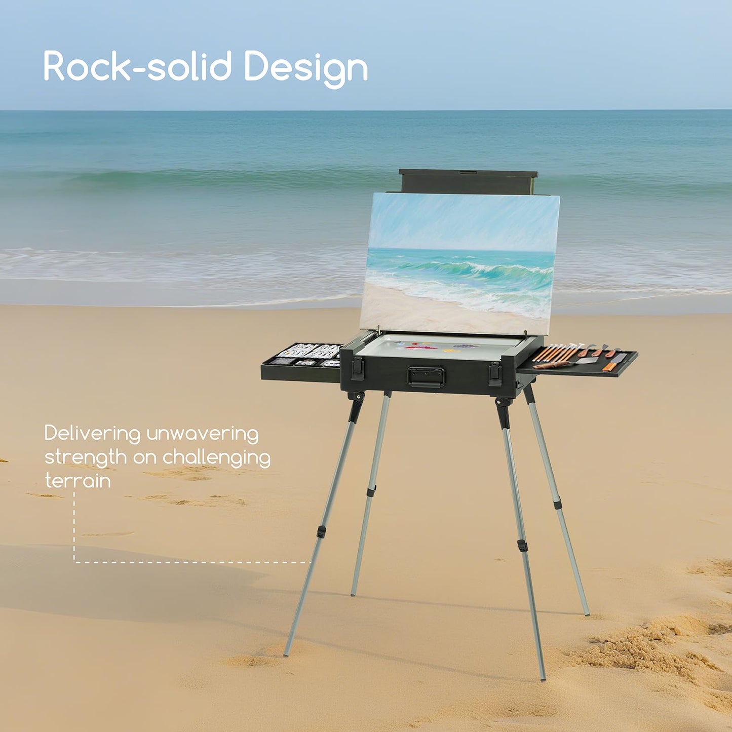 MEEDEN PRO French Easel Box: 21lb/9.5kg Heavy Duty Plein Air Sketchbox Easel for Oil Painting - Boxwood Folding Artist Easel with 4 Aluminum Legs & Storage Drawer for Adult Studio Painting