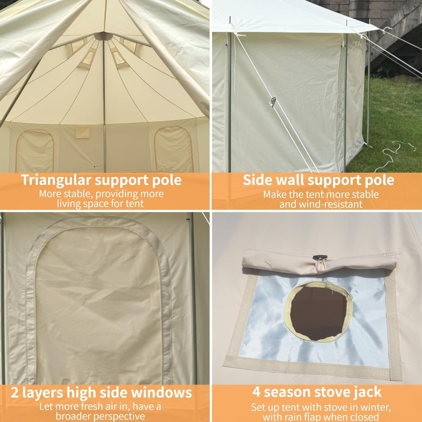 DANCHEL OUTDOOR B6 4 Season Glamping Wall Tent w/Large Wood Stove Camping, No Center Pole, Higher Side Wall,900D Flame Retardant Oxford for 6-8 Person Yurt Cabin Tent,16.4ft/5m
