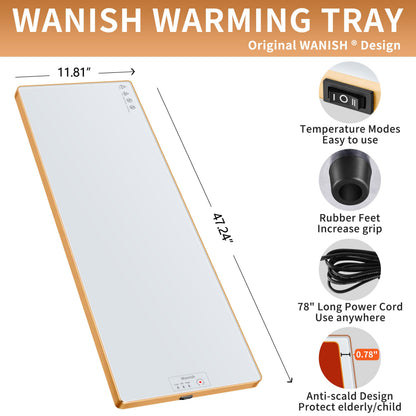 Electric Warming Tray (Extra Long 47.24”x11.81”)，Food Warmers for Parties Buffet & Gathering, Tempered Glass Warming Mat for Food with Adjustable Temperature Modes, White Chafing Dishes