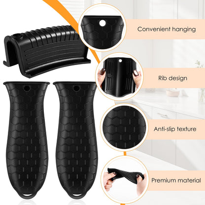 Enjamyo 8 Pack Silicone Hot Handle Holders, Cover Cast Iron Handle Cover, Heat Resistant Assist Pan Handle Sleeve for Frying Pan, Non-Slip Pot Holder Sleeve, Potholder for Cast Iron Skillets(Black)