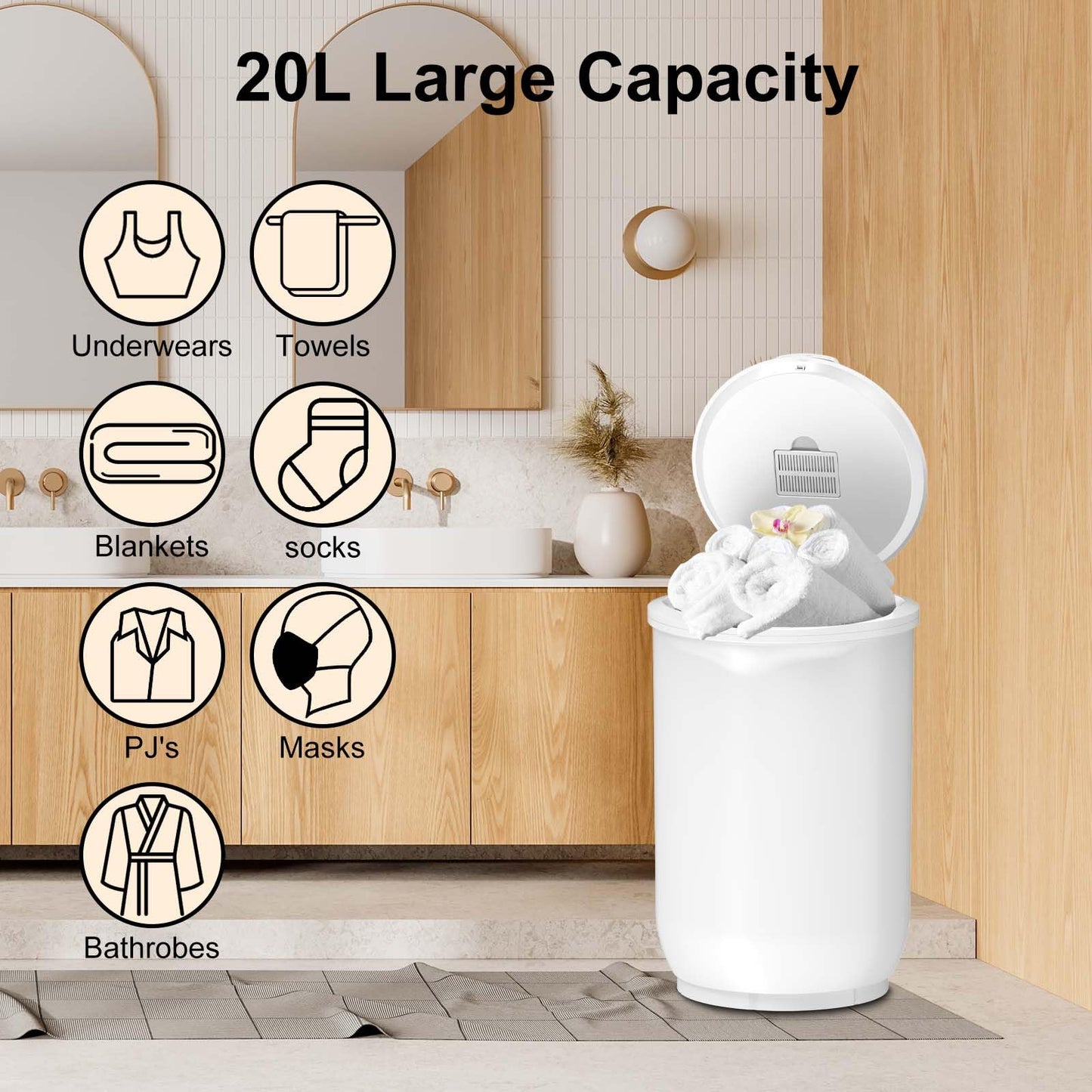 Ultra Large Capacity Towel Warmer Bucket, Rapid Heating with Timer, One-Button Digital Display Control, Safety Lock, Gifts for Him & Her, Auto Shut-Off, Fits 2 Large, Blankets, Bathrobes, PJ's