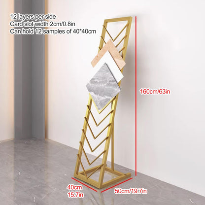Tile Display Rack with 12 Card Slots, Store Display Rack, Freestanding Sample Display Stand, Organizer Shelf for Marble Slab/Wooden Boards/Door Sample, for Retail Stores/Trade Show, White-40*50*160cm