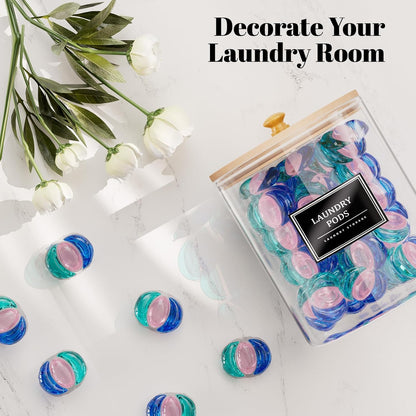 HomePekite 2 Pack Glass Laundry Pods Container, Clear Laundry Room Organization Containers with Lids & Labels, Powder
