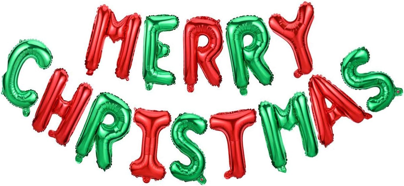 MERRY CHRISTMAS Balloons, Xmas Aluminum Foil Balloons for Christmas Anniversary Party Supplies, 16 Inch - Red & Green