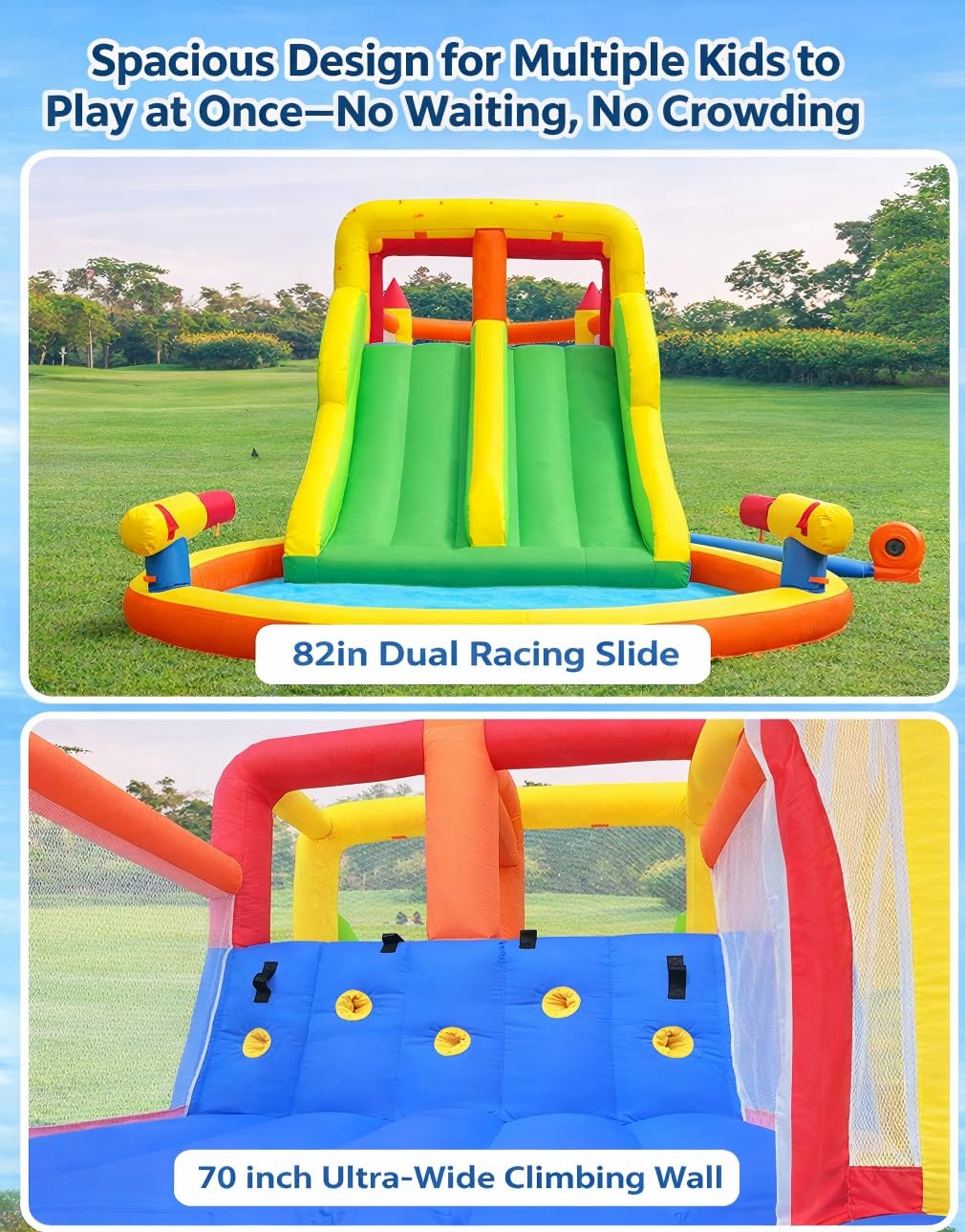 Umbalir InfIatable Bonuce House with 4 Slides & Large Splash Pool, Water Park with Ultra-Wide Climbing Wall, Jumping, Water Cannons & Surprise Water Sprayers for 3-10 yr Kids(20.6'Lx9.6'Wx6.4'H)