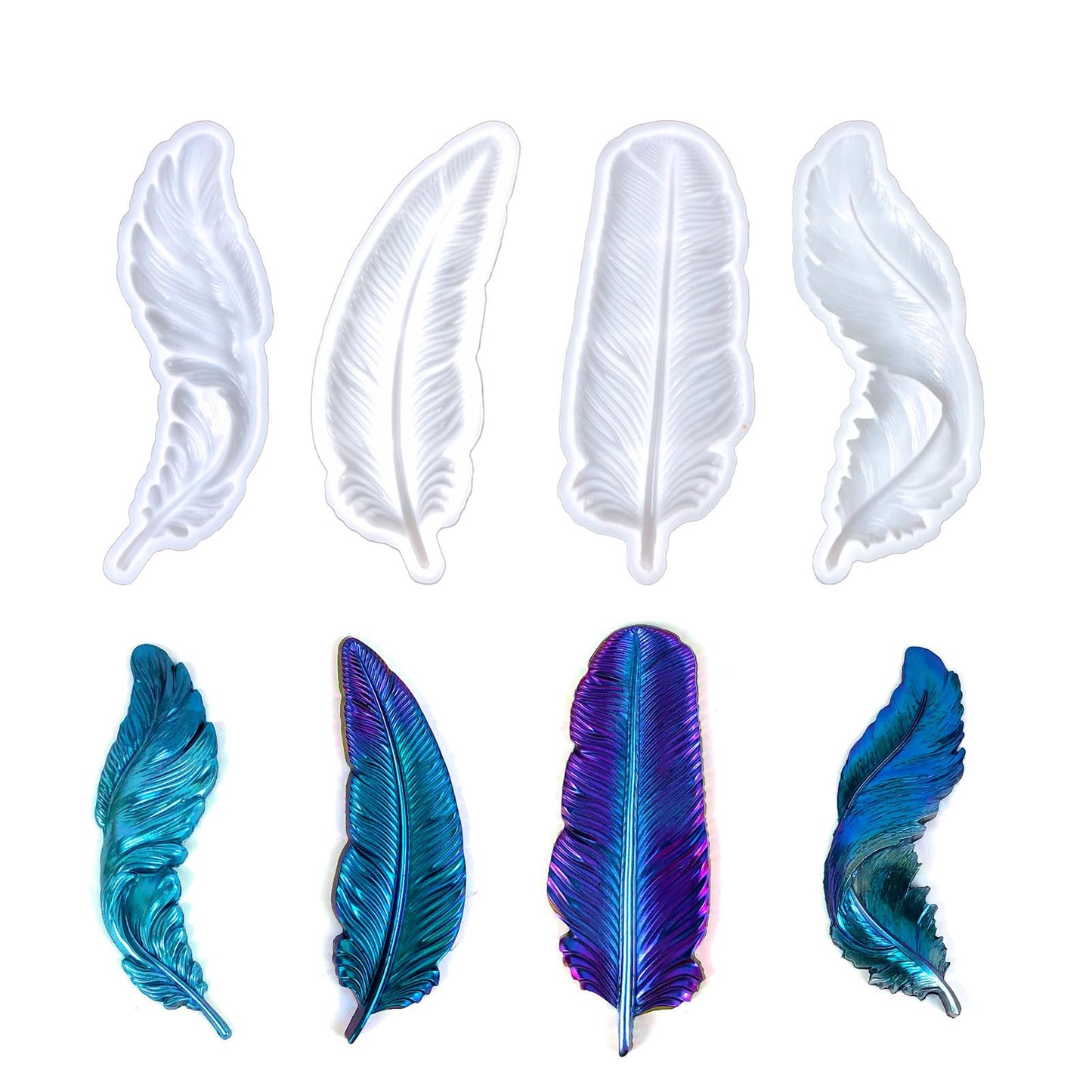 4-Piece 3D Feather Resin Molds Set, Decorative Wall Art Silicone Molds for Epoxy Casting, Home Decor Craft Making