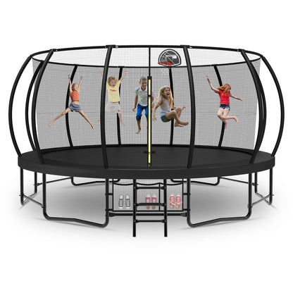 Tatub 16FT Upgrade Pumpkin Trampoline for Kids and Adults, Outdoor Recreational Trampolines with Basketball Hoop & Enclosure Net, Curved Poles & Storage Bag, Black