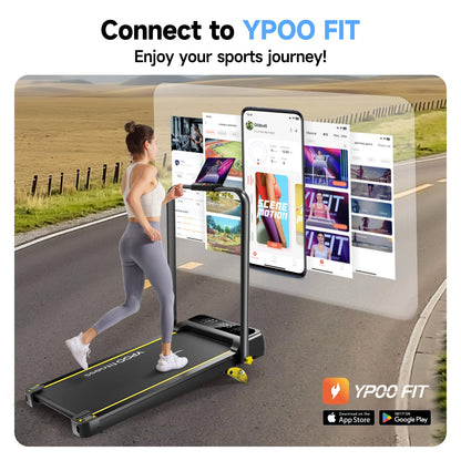 YPOO Walking Pad Treadmill, Incline Walking Pad with Handle, Foldable Treadmills for Home & Office, Compact Under Desk Running Machine for Workout Exercise Quiet
