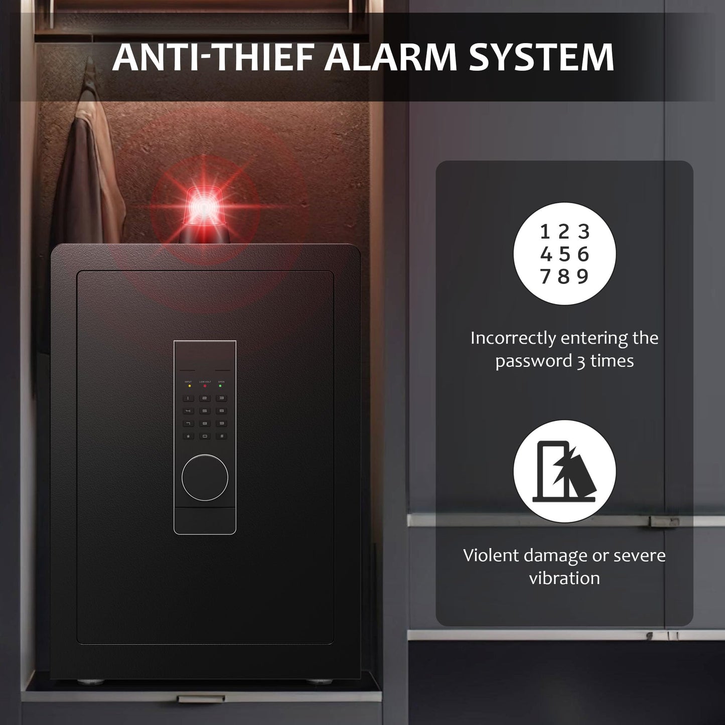 Marcree Safe, 3.0 Cubic Large Digital Home Cabinet Safe Box with Secret Compartment, Heavy Duty Security Safes for Money Document Valuable, Dual Alarm System, 2 Adjustable Shelf, Key & File Holder