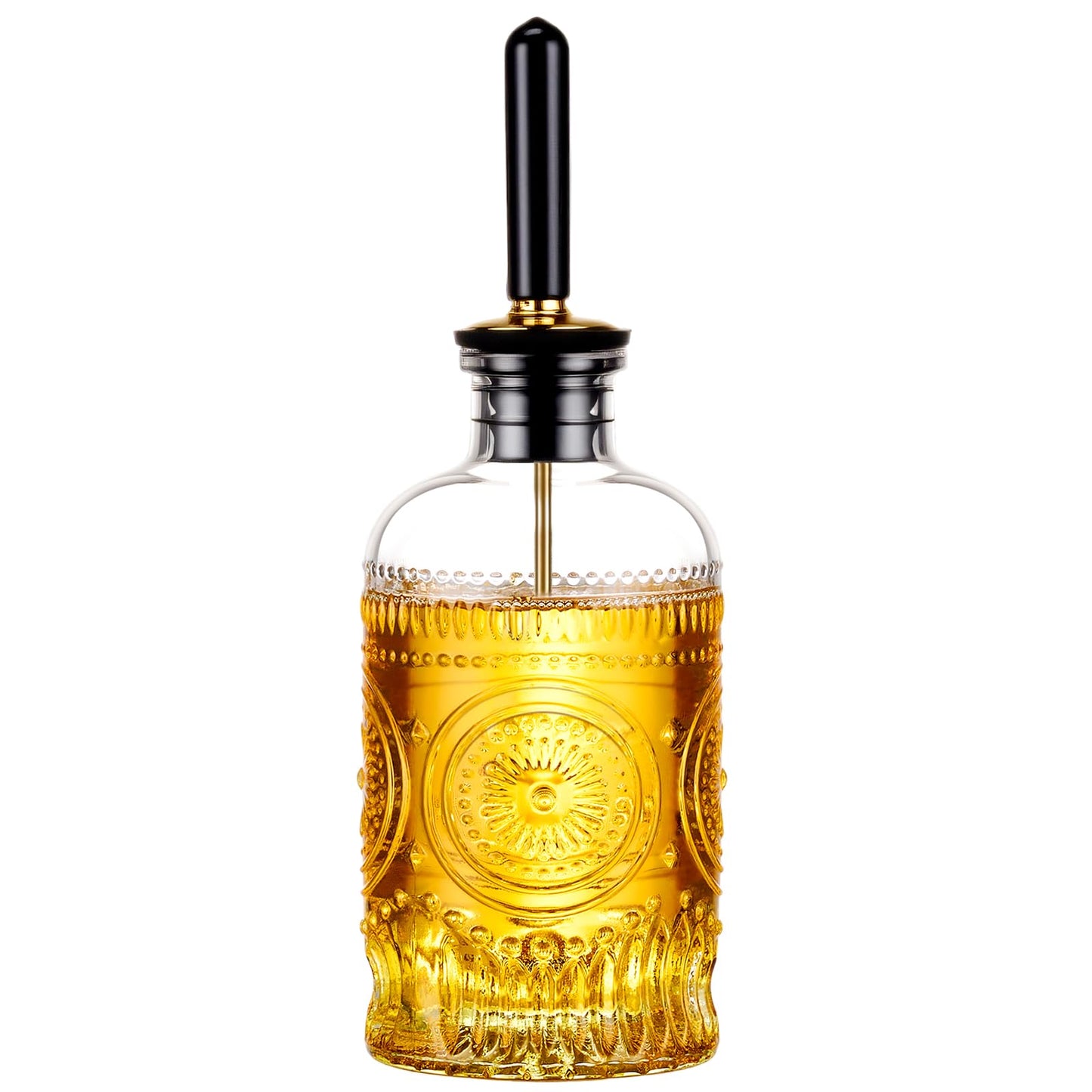 Baalaka Glass Oil Bottles 7OZ, Olive Oil Dispenser Bottle for Kitchen with Metal Spout, Elegant Glass Cooking Dispenser for Kitchen