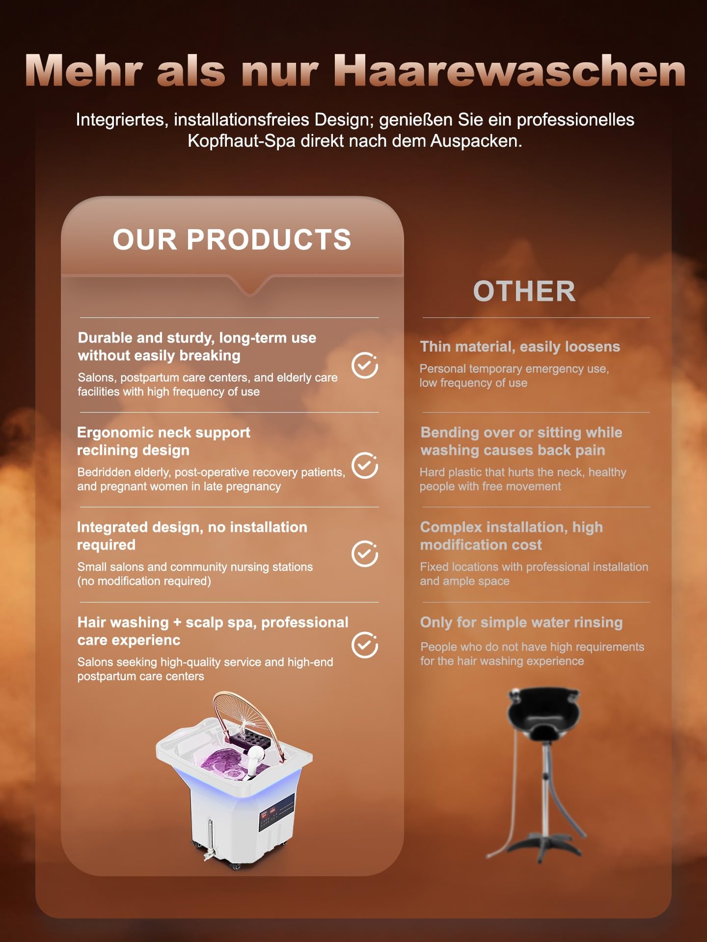 QEGOON Professional Head Spa Equipment, Portable Shampoo Bowl with LED Light Therapy, 60L Large Water Tank, Constant Temperature Water Circulation Shampoo Station for Beauty Salons Spas