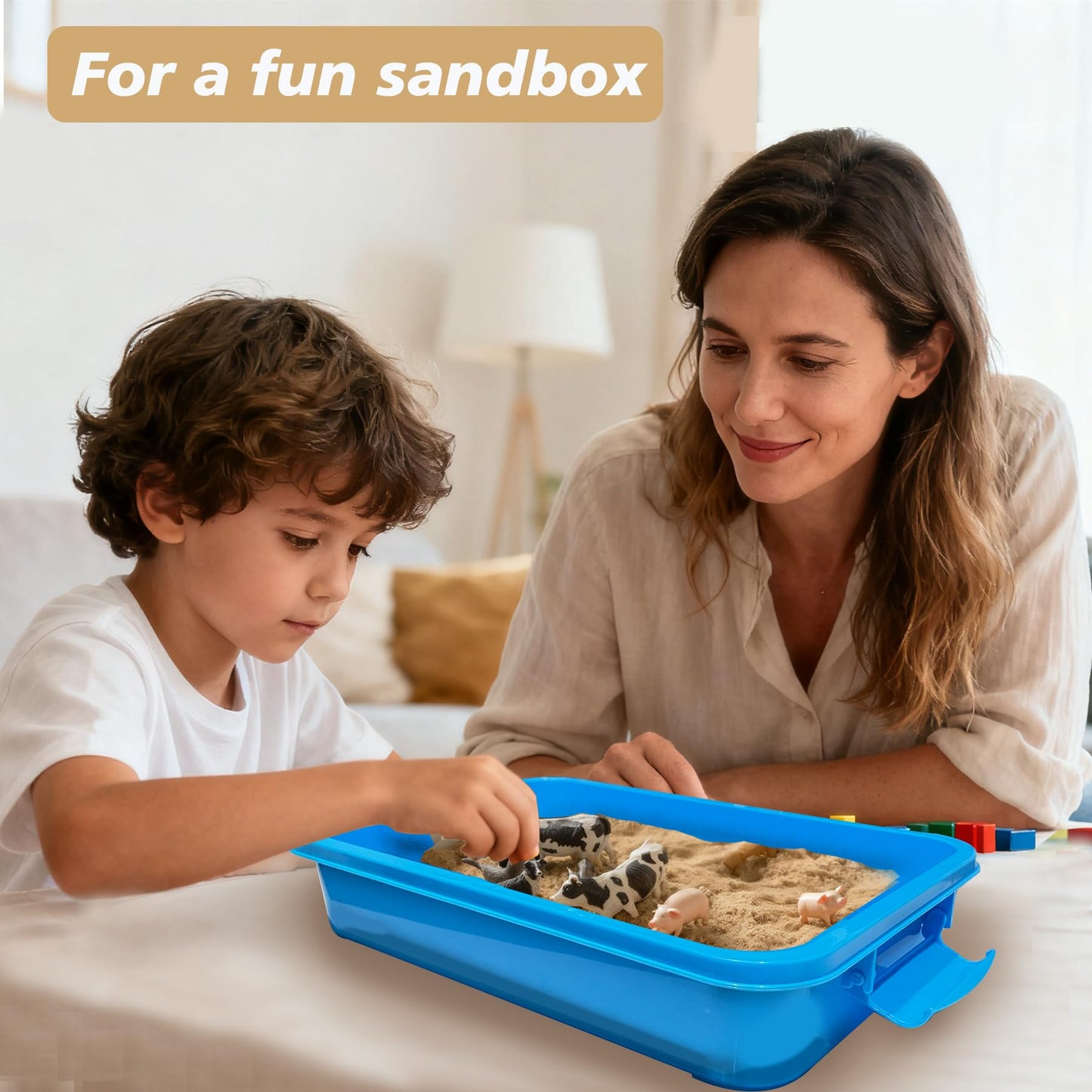 SailStart 4 Qt (3.8L) Sensory Bin With Lid - 3 Pack, Stackable Storage Sensory Bins with Lids, Portable Sandbox, Organizers Sand, Arts, Crafts, (Blue, Green, Purple)