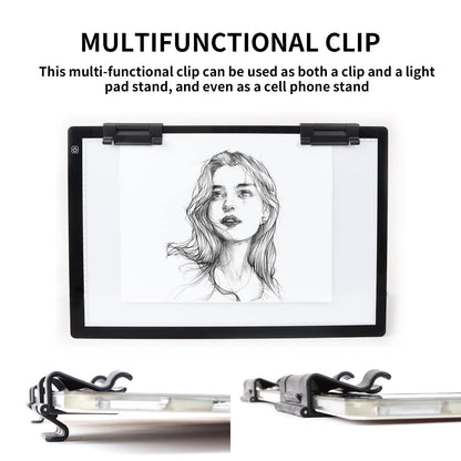 TOHETO A2 Light Pad Super Thin 7mm Portable Stepless Dimmable Brightness Large Light Box Copy Board for Diamond Painting Weeding Vinyl with 2 Multi-Functional Clips 12V 2A Adapter (23.7''x15.8'')