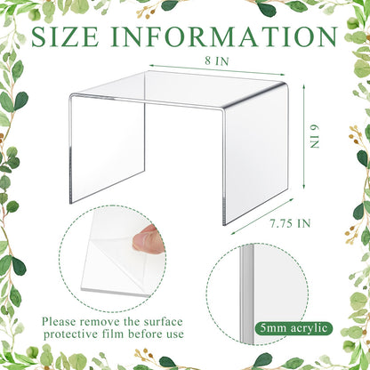 RattanView 2 Pcs 8 Inch Large Acrylic Risers Display Stands 5 mm Thick Acrylic Shelf Riser Showcase for Collectibles Jewelry Cupcakes Food Figures Perfume Cabinet (Clear)