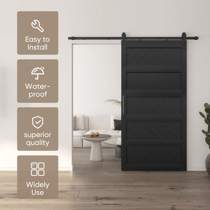 JUBEST 42" x 84" Barn Door, Slding Barn Door Kit Wav-Shape Barn Door Panel with Hardware Kit Include, Easy Installation, Solid Wood, MDF & PVC Covered, Black