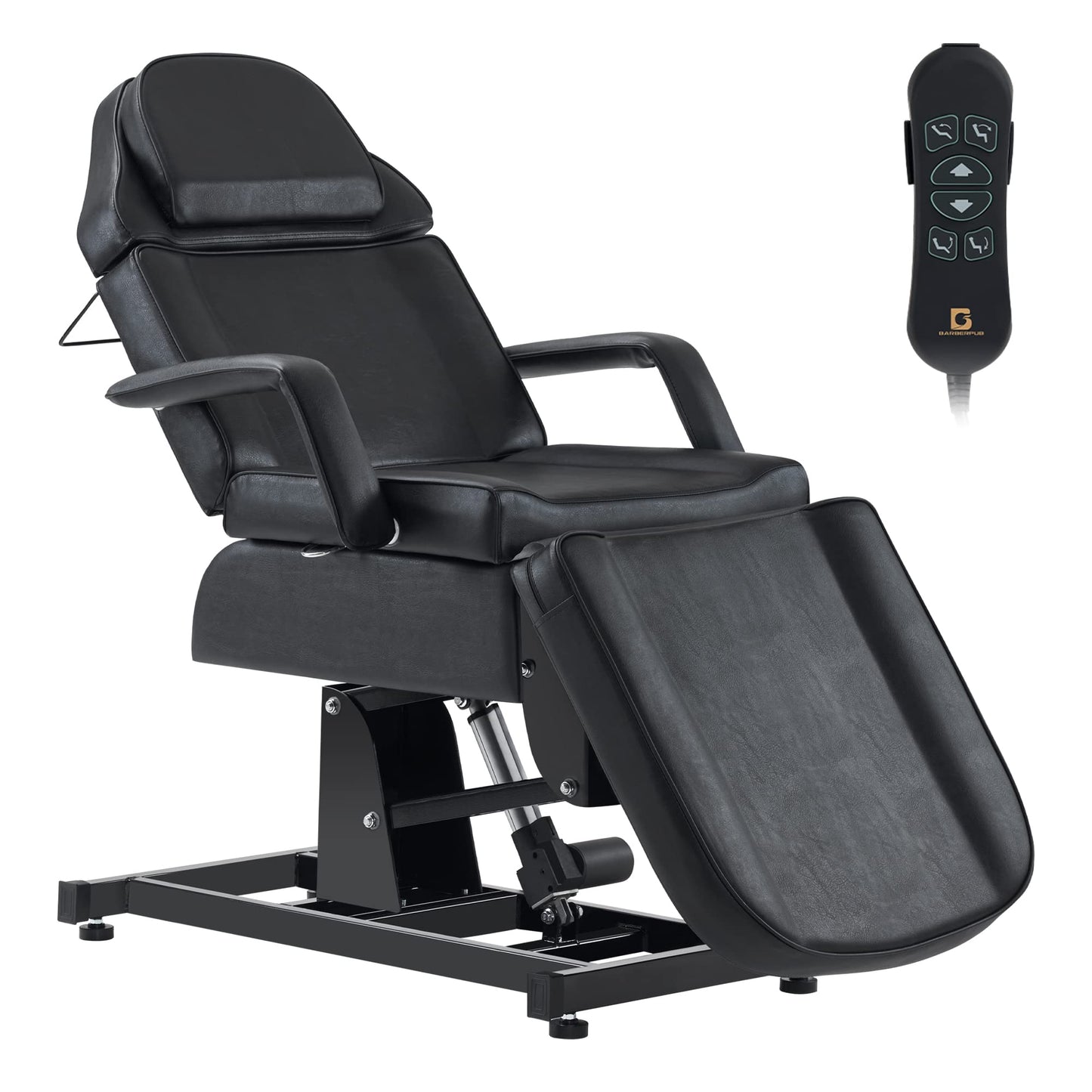 BarberPub Fully Electric Facial Bed with 3 Motor for Esthetician, Electric Tattoo Chair for Client, Facial Bed for Esthetician, Electric Adjustment 2751 (Black, Height (Flat): 24"–33")