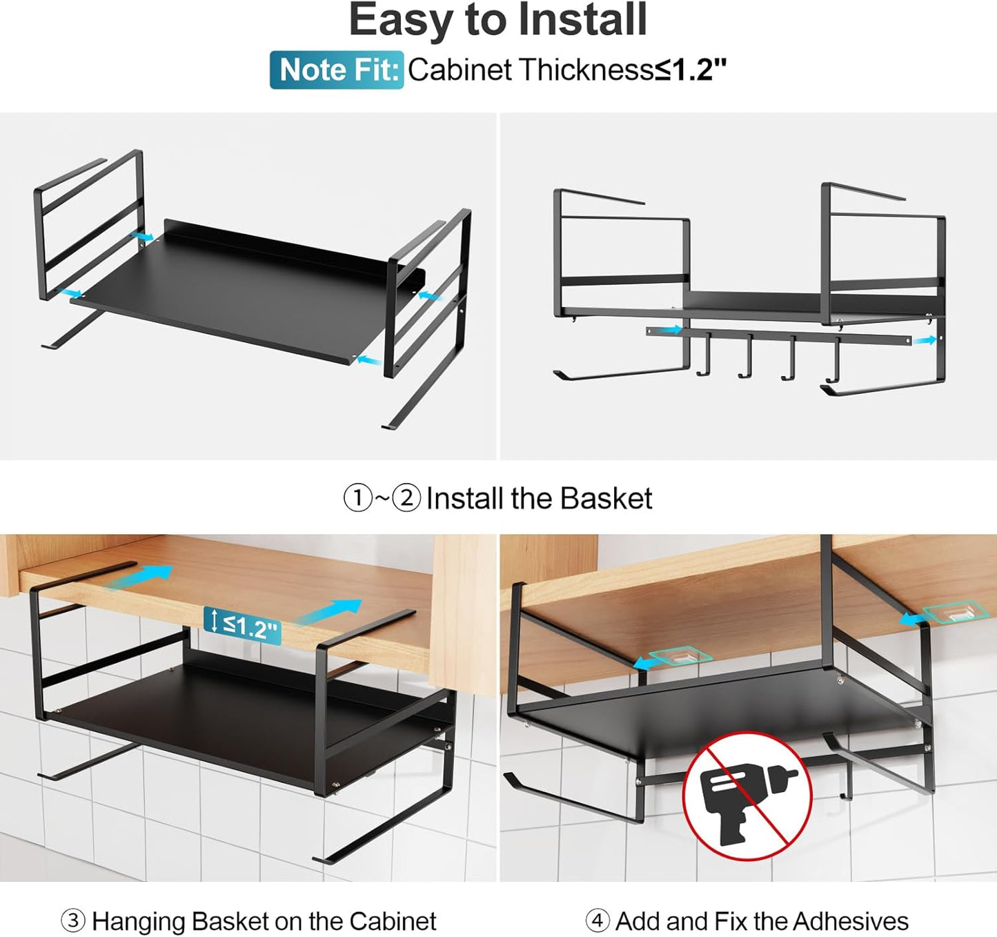 iSPECLE Under Shelf Basket- Multi-Purpose Under Shelf Storage Mug Hooks, Add Extra Storage Space Under Cabinet