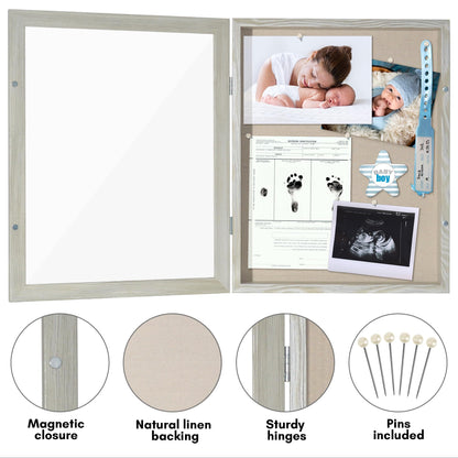 Americanflat Front Opening 11x14 Shadow Box Frame with Shatter-Resistant Glass - Silhouette Collection - Shadow Box Display Case for Tabletop and Wall Display - Grey Wood