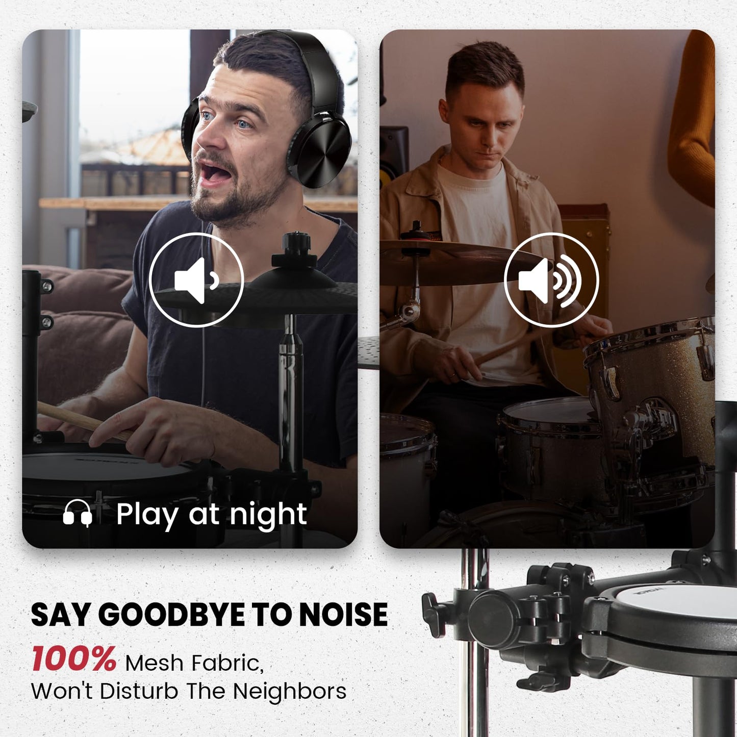 Xkorce Electronic Drum Set Electric Drum Kit with 4 Quiet Mesh Pads and 6" Kick Drum, 360 Sounds, Headphones, Sticks, Dual Bluetooth function, Suit for Beginner