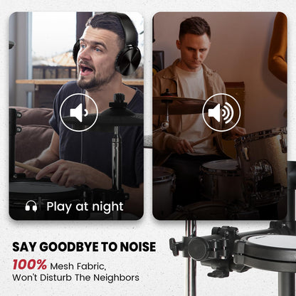 Xkorce Electronic Drum Set Electric Drum Kit with 4 Quiet Mesh Pads and 6" Kick Drum, 360 Sounds, Headphones, Sticks, Dual Bluetooth function, Suit for Beginner