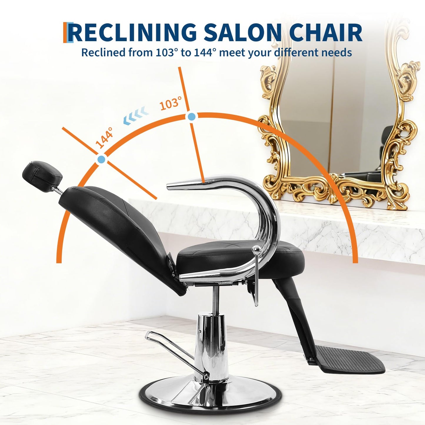 MERXENG Hydraulic Salon Styling Chair, 360° Swivel Recliner Barber Chair with PU Leather Seat, Adjustable Height & Backrest for Hair Salon, Spa, Tattoo, Home Use