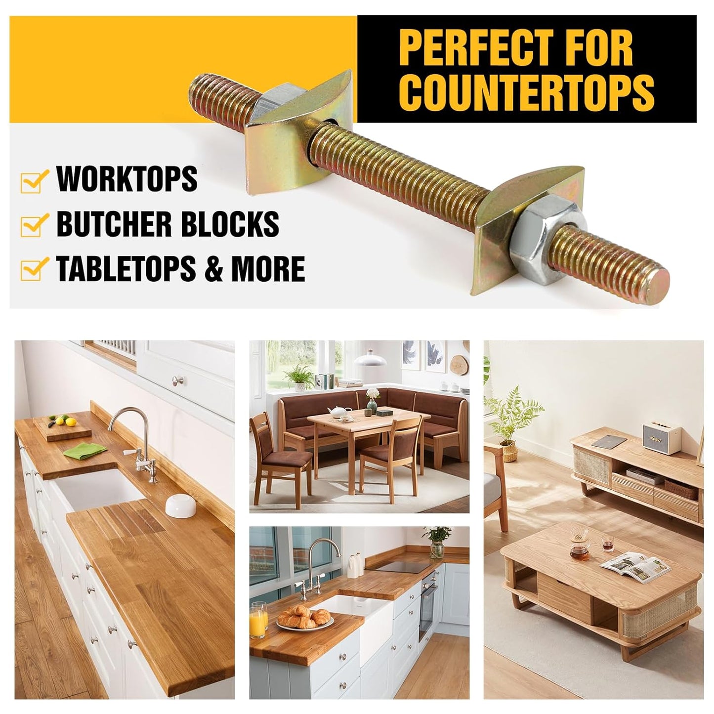 Countertop Connector, Table Top Fasteners, Miter Draw Bolt Joint Connector Pack for Butcher Block & Furniture (10PCS)