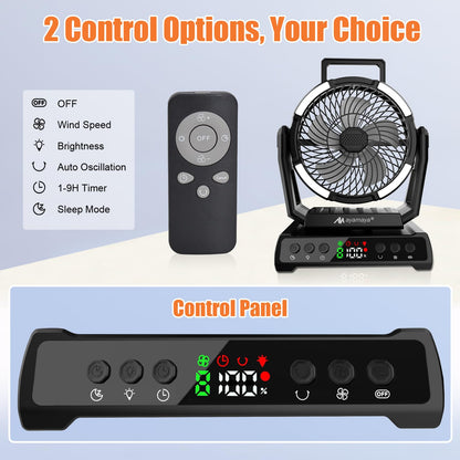 Camping Fan + Tunnel Tent, 20000mAh Rechargeable Fan with Remote, 3-4 Person Tent with Footprint for Bikepacking