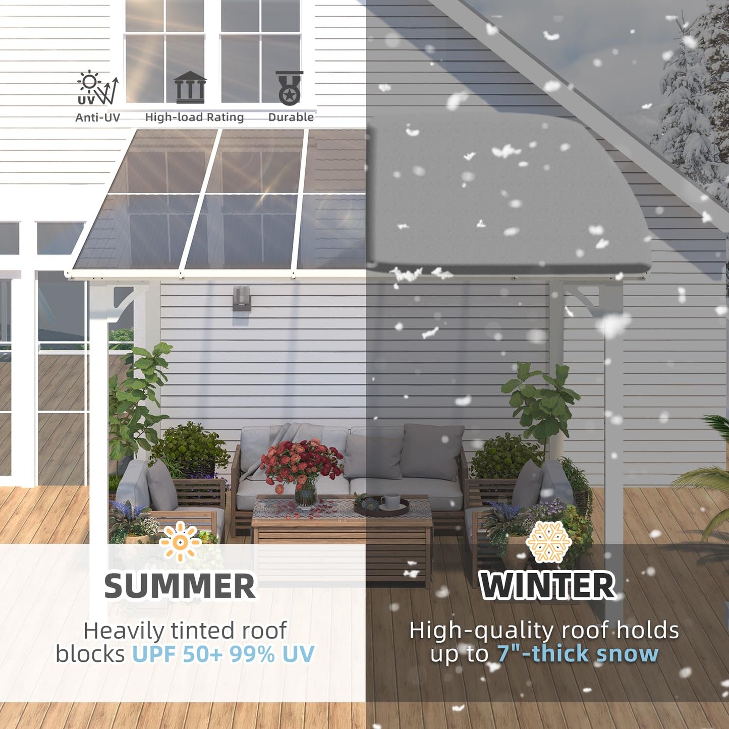 AECOJOY 10' x 10' Pergola Gazebo in White, Small Wall Mounted Pergolas and Gazebos on Clearance, Outdoor Patio Lean to Gazebo Metal Awnings for Deck, Porch, Backyard and More