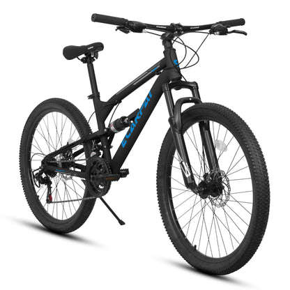 Rycheer 27.5 Inch Men Boys Mountain Bike Full Suspension, 21 Speeds Steel Mountain Bike, Disc Brakes, Adult Sport Bicycle for Trail Snow Commuter City Road