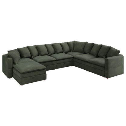 HONBAY Modular Sectional Sofa with Ottoman, 7 Seat U Shaped Couch with Storage & Pillows, 137 Inch Oversized Sectional Sofa for Living Room, Green