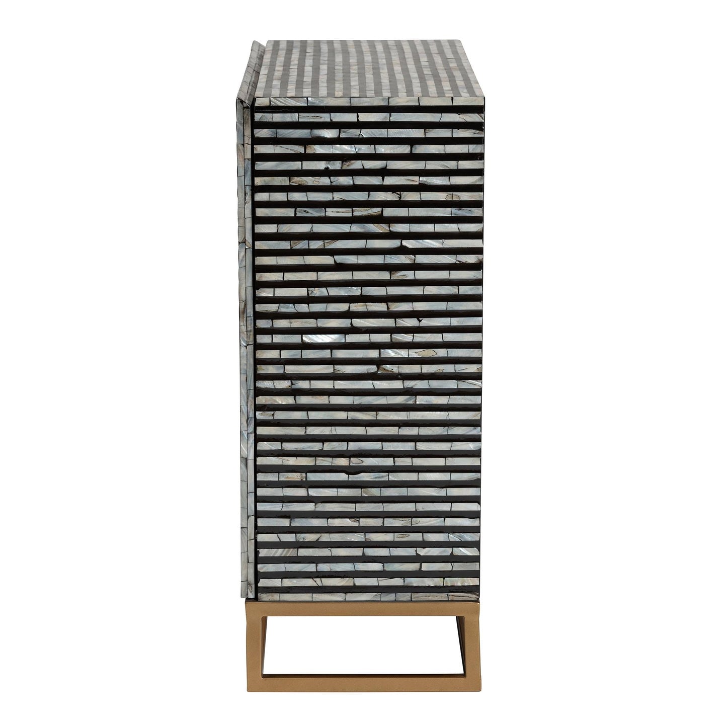 Baxton Studio Belenus Modern Bohemian Herringbone Black Mother of Pearl Storage Cabinet