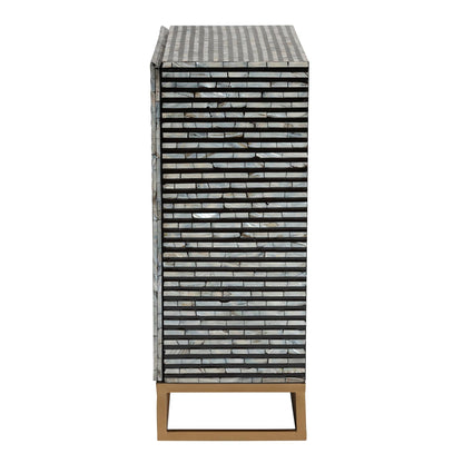 Baxton Studio Belenus Modern Bohemian Herringbone Black Mother of Pearl Storage Cabinet