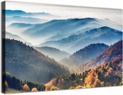 Foggy Mountain Wall Art Canvas, Misty Forest Picture Wall Decor for Living Room, Nature Landscape Painting Modern
