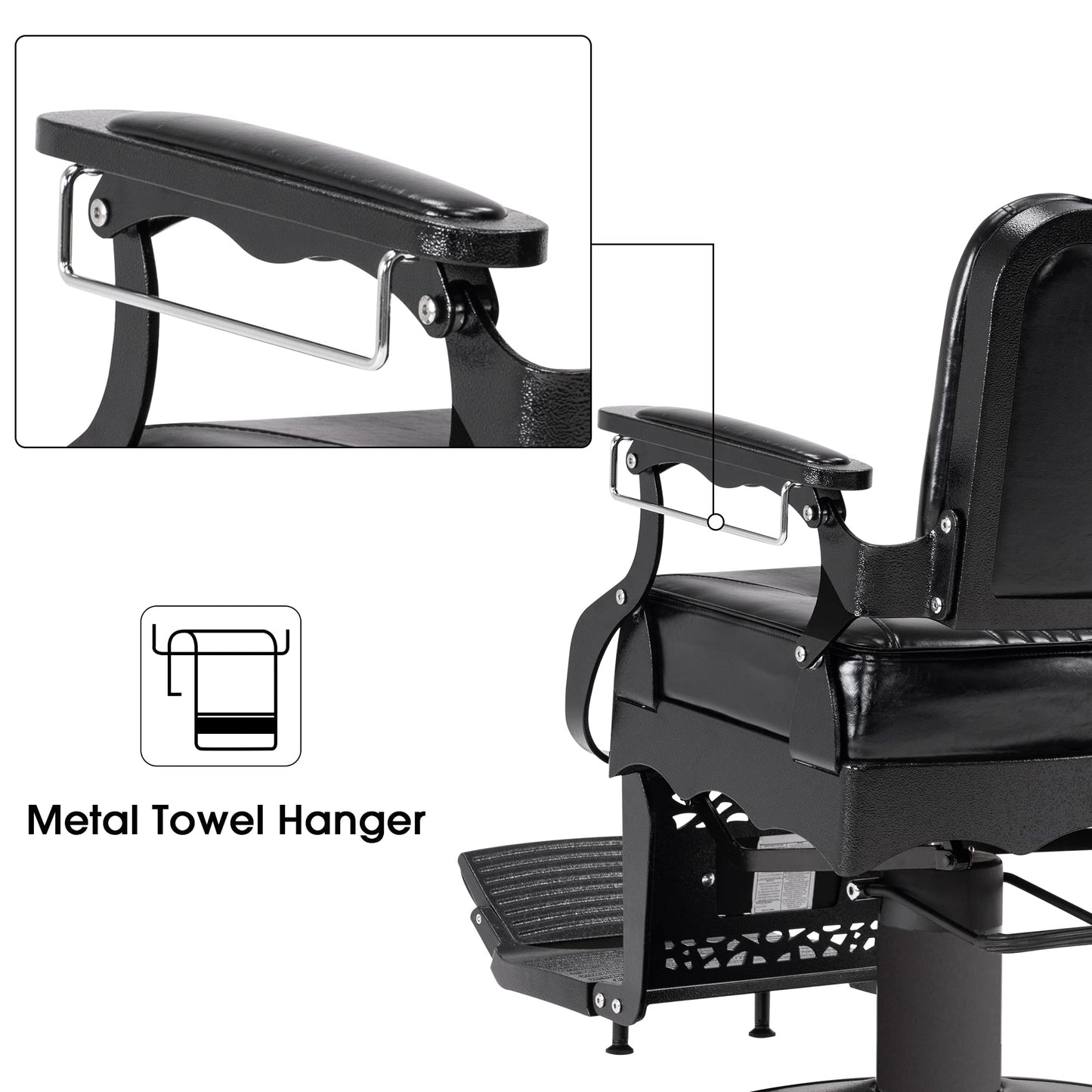 BarberPub Heavy Duty Metal Vintage Barber Chair All Purpose Hydraulic Recline Salon Beauty Spa Chair Styling Equipment 2925 (All Black)