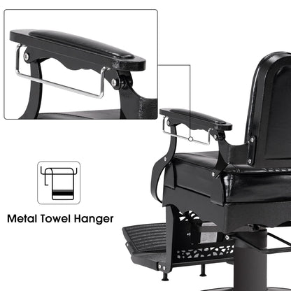 BarberPub Heavy Duty Metal Vintage Barber Chair All Purpose Hydraulic Recline Salon Beauty Spa Chair Styling Equipment 2925 (All Black)