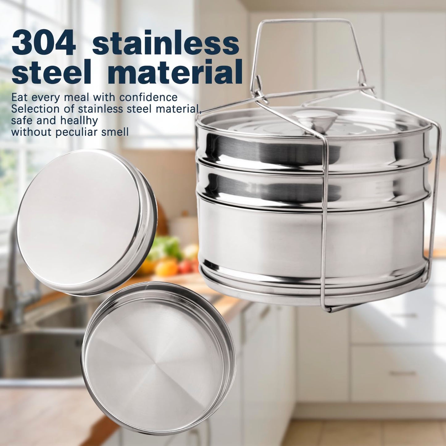 YQGQSUAK 3-Tier Stackable Steamer Insert Pans with Sling for Instant Pot Accessories 6/8 Qt - Pot in Pot, Food Steaming Trays, Dishwasher Safe, 304 Stainless Steel, 7.6" x 8.3"