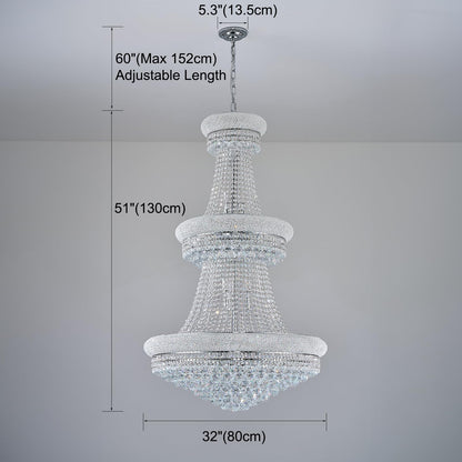 31 Lights Chrome Finish Large Empire Crystal Chandelier - Three-Tier, High Ceiling Chandelier Light fixtures for Foyer Staircase Living Room Entryway (Dia 32'')