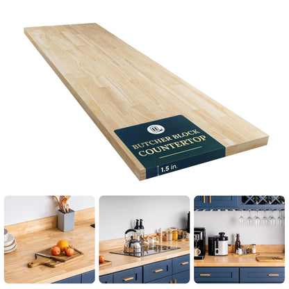 AllForWood 60''L x 36''W x 1.5''Th Hevea Solid Wood Butcher Block Countertop, Butcher Block Table Top for DIY Washer Dryer/Island/Kitchen Countertop (Unfinished)