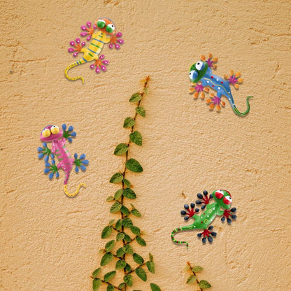YEAHOME 4 Pack Metal Geckos Wall Art, Inspirational Mexican Outdoor Decor for Farmhouse, Porch, Patio