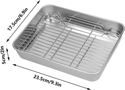 Stainless Steel Roasting Pan, Broiler Pan with Rack Set, Rectangular Roaster for Cooking and Baking