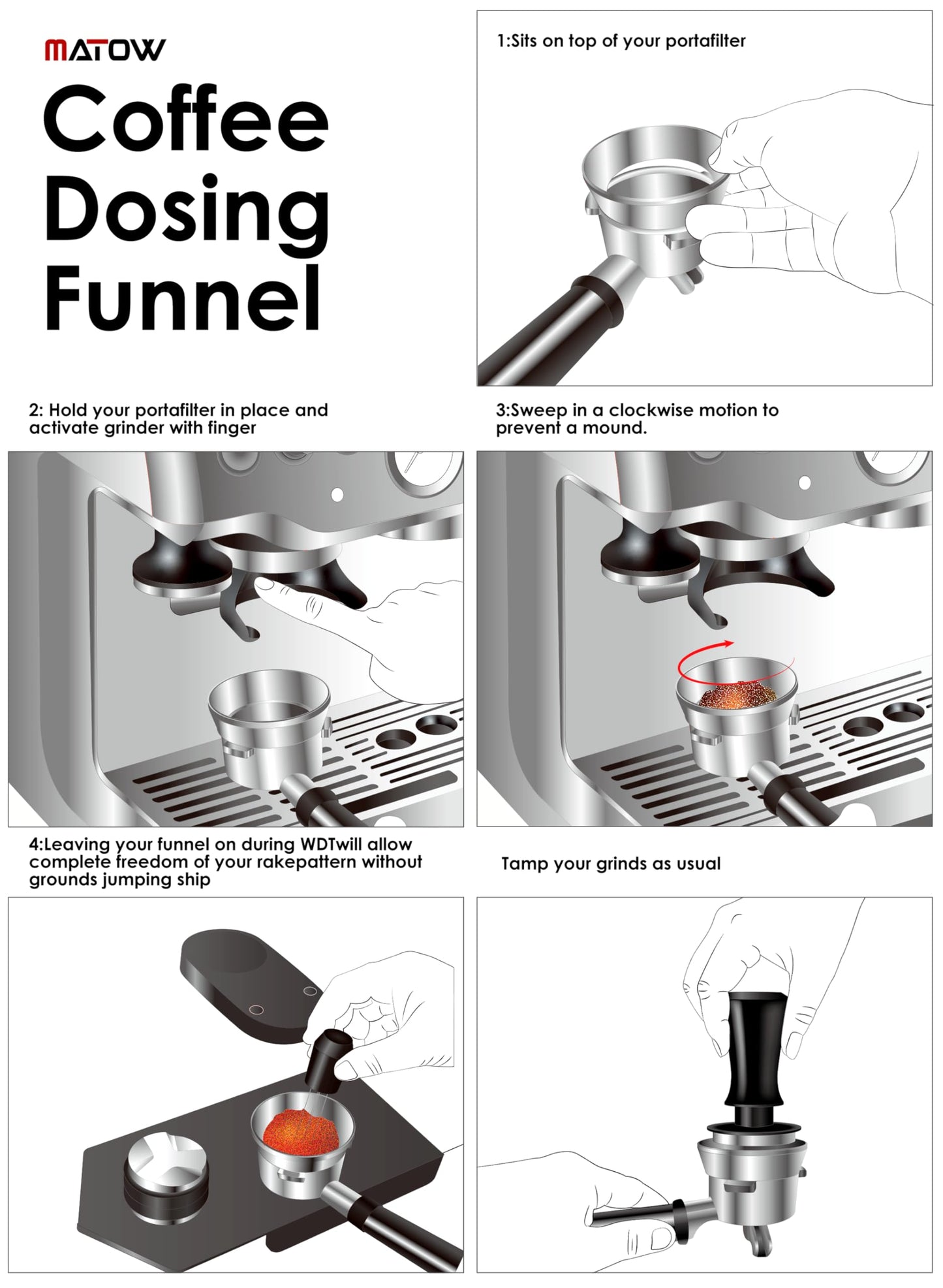 54mm Espresso Dosing Funnel, MATOW Stainless Steel Coffee Dosing Ring Compatible with Breville 54mm Portafilter