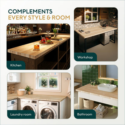 Bme Hevea Solid Wood Butcher Block Countertop, Wood Table Top, Butcher Block Desk Table Top for DIY Kitchen Island, Washer Dryer, or Workstation – Unfinished - 96" L x 25" W x 1.5" Th