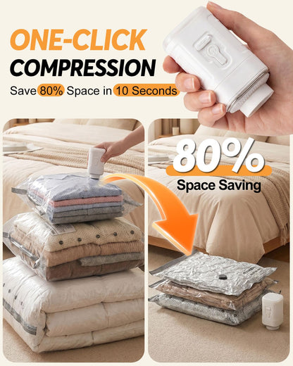 Maraiss Vacuum Bags for Travel with Rechargeable Air Pump, 15 Pack Carry-on Size Compression Packing Bags to Maximize Space & Travel Storage, Space Saver for Clothes, Bedding and Pillows