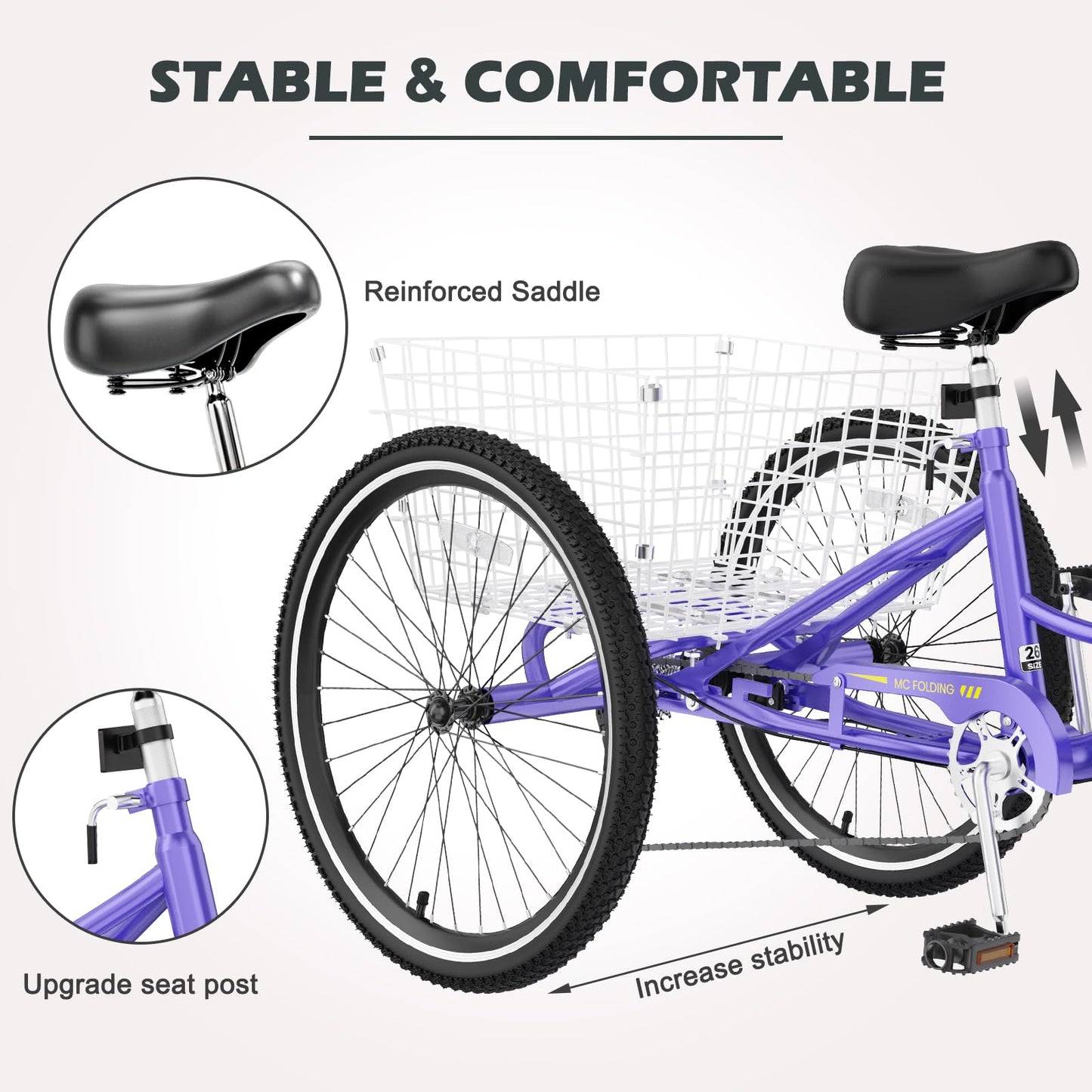 ABORON Adults Tricycle, 3 Wheels Bike for Adult, Tricycle for Adults, Double-Wall Wheel Rims, for Women Men Exercise Outdoor Sports