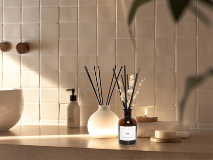 WEALD TRIBE Flower Reed Diffuser Set Vanilla Cinnamon Scent for Bathroom Air Fresheners | 4.0 fl oz Essential Oils with Sticks Home Fragrance Defusers | House Bedroom Office Shelf Decor & Gift
