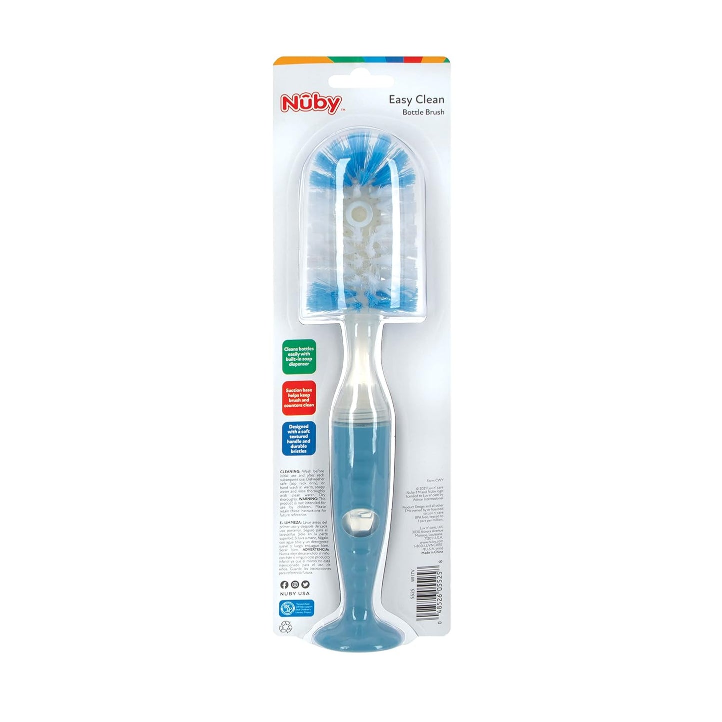2 1 Nuby Easy Clean Dispensing Soft and Durable Bristle Bottle Brush with Textured Handles and Suction Base, in System