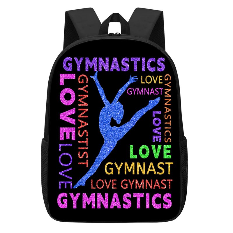 DOINBEE Gymnastics Backpack, Gymnastics Backpack for Girls Women, Colorful Love Gymnast on Black Bookbag, Funny Water Resistant Lightweight School Laptop Bags Casual Travel Daypack 17"