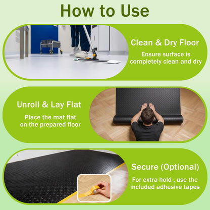 FomanXtre 10x20 FT Garage Floor Mat, 2.8mm Thickened Flooring Roll for Under Car Diamond Plate PVC Rubber Mat with 20 Pcs Tapes, Non-Slip Floor Mat for Garage, Warehouse, Gyms, Trailer, Black