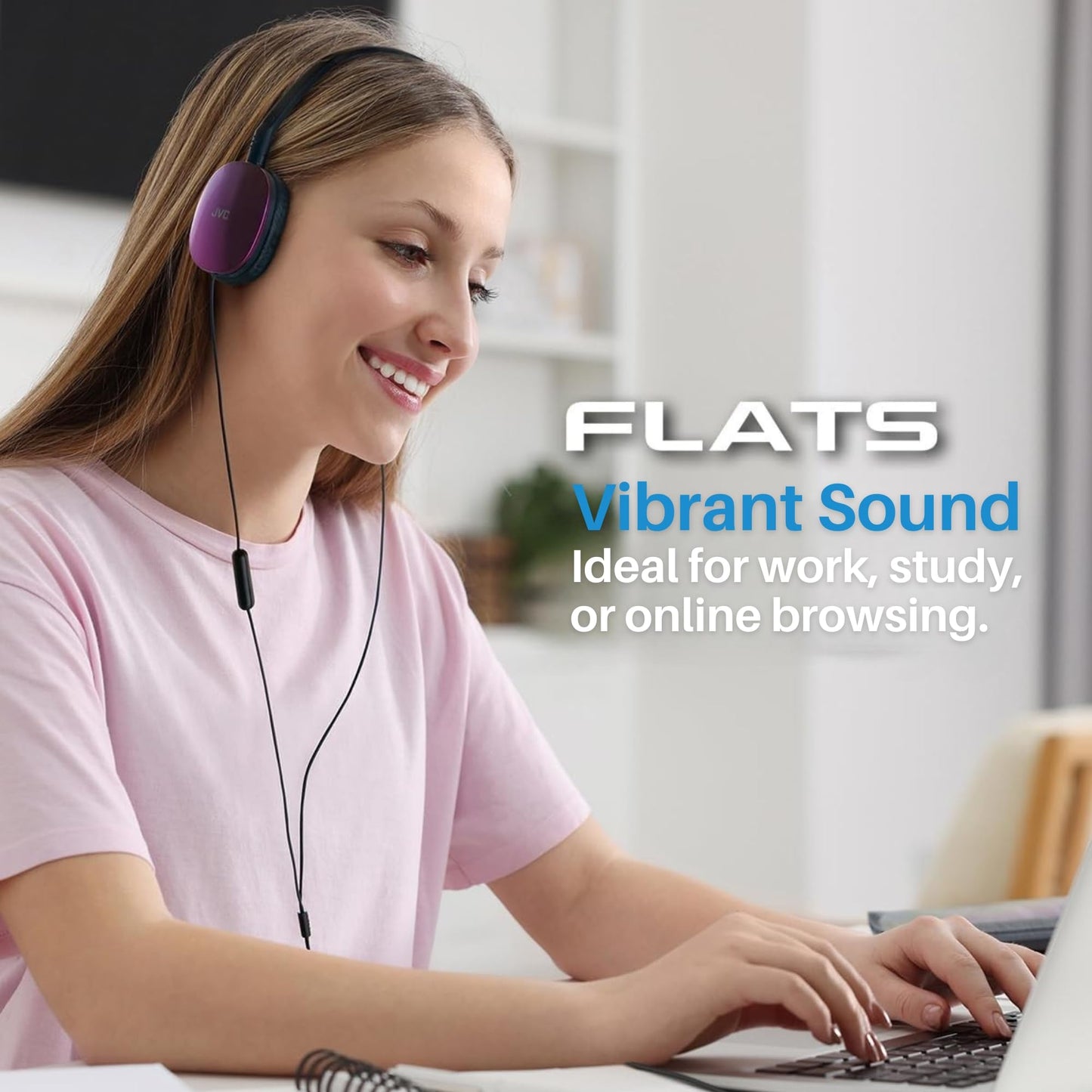 JVC Flats On-Ear Wired Headphones - Flat Foldable Design - 30mm Driver for Powerful Sound - Soft Ear-Pads for Comfort – Steel Headband - Lightweight & Portable - PC/Laptop/Gaming - 3.5mm Slim Plug
