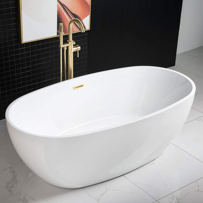 WOODBRIDGE 67" Acrylic Freestanding Bathtub Contemporary Soaking Tub, White Acrylic(Brushed Gold Drain/Overflow),BTA1528-BG